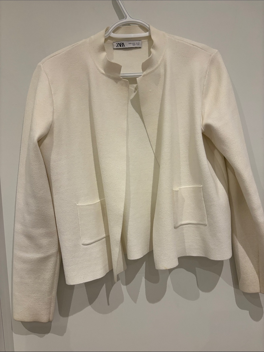 Zara Cream Collarless Open-Front Blazer